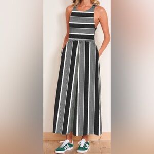 NWT dRA Anzio dress striped white black maxi stretch S small DT1311C-BK